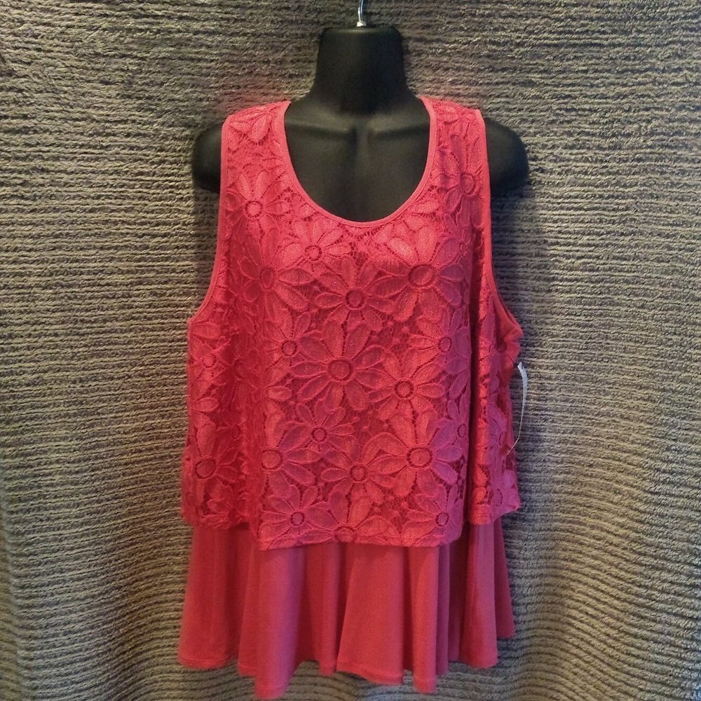 NY Collection Pink Floral Lace Sleeveless Blouse